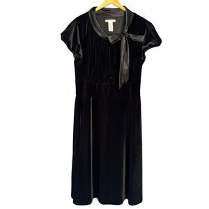 Stephanie Charles Black Velvet Dress Womens 10 Satin Bow Tie Midi Evening Party